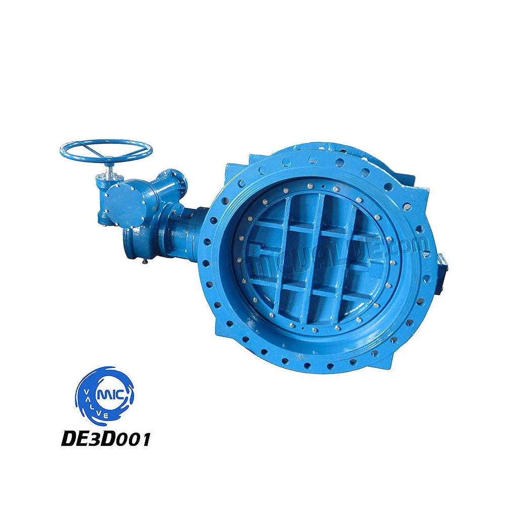 DE3D001 double eccentric flanged butterfly valve with resilient seat and wormgear actuation