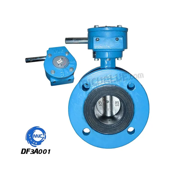 DF3A001 concentric flanged butterfly valve with wormgear actuation and flanged ends