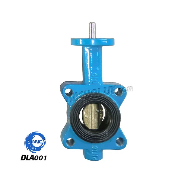 DLA001 lug type butterfly valve with vulcanized seat and bare shaft, showing threaded lug holes and exposed stem
