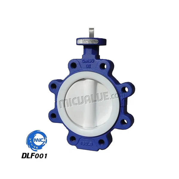 DLF001 lug type butterfly valve with PTFE coated disc and hand lever