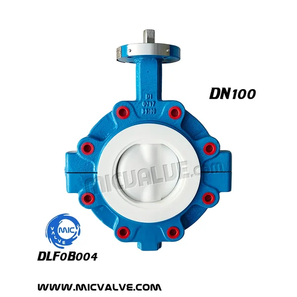 DLF0B004 DN100 anti-corrosive lug type butterfly valve with bare shaft and hand lever