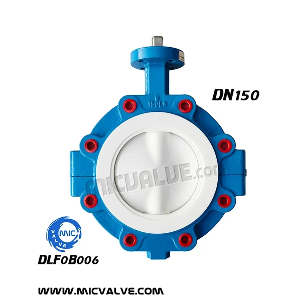 DLF0B006 DN150 anti-corrosive butterfly valve with bare shaft and hand lever