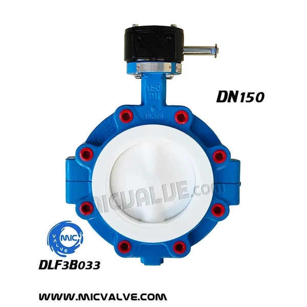DLF3B036 DN150 lug type anti-corrosive butterfly valve with hand lever and threaded lug connections