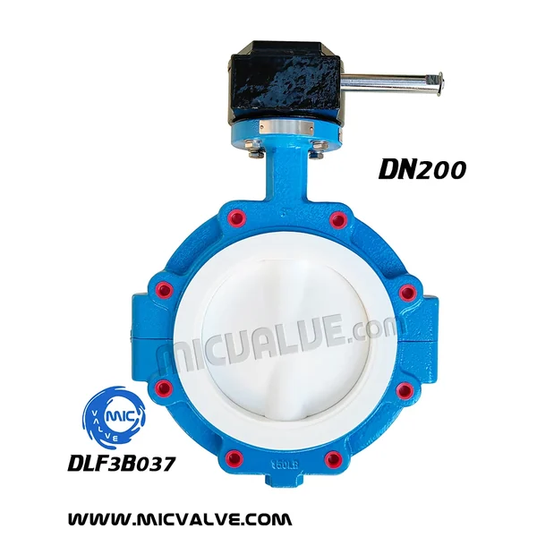 DLF3B037 DN200 anti-corrosive lug type butterfly valve with hand lever and threaded lugs