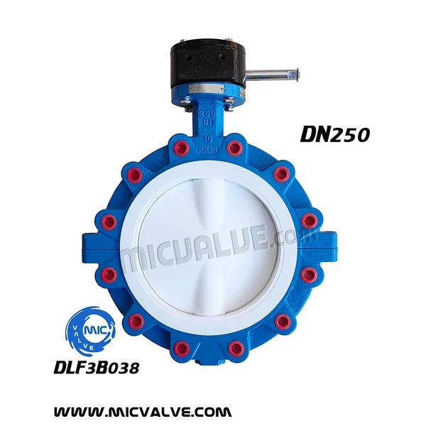 DLF3B038 DN250 anti-corrosive lug type butterfly valve with hand lever and threaded lug connections