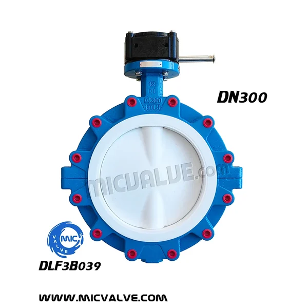 DLF3B039 DN300 anti-corrosive lug type butterfly valve with hand lever and threaded lug holes