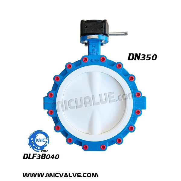 DLF3B040 DN350 anti-corrosive lug type butterfly valve with hand lever and threaded lug ends