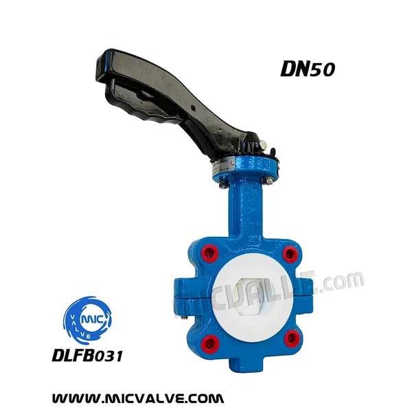 DLFB031 DN50 anti-corrosive lug type butterfly valve with hand lever and threaded lug holes