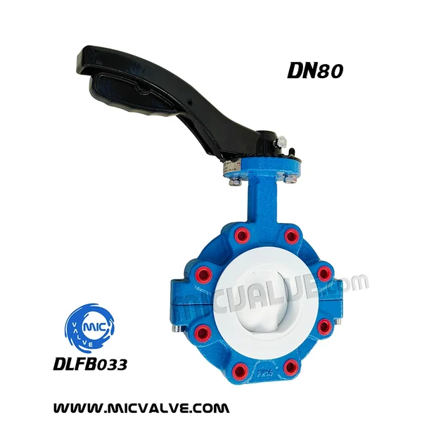 DLFB033 DN80 anti-corrosive lug type butterfly valve with hand lever and threaded lug holes