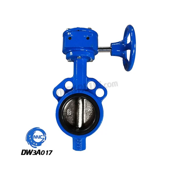 DW3A017 wafer type butterfly valve with 4-hole wormgear drive and handwheel