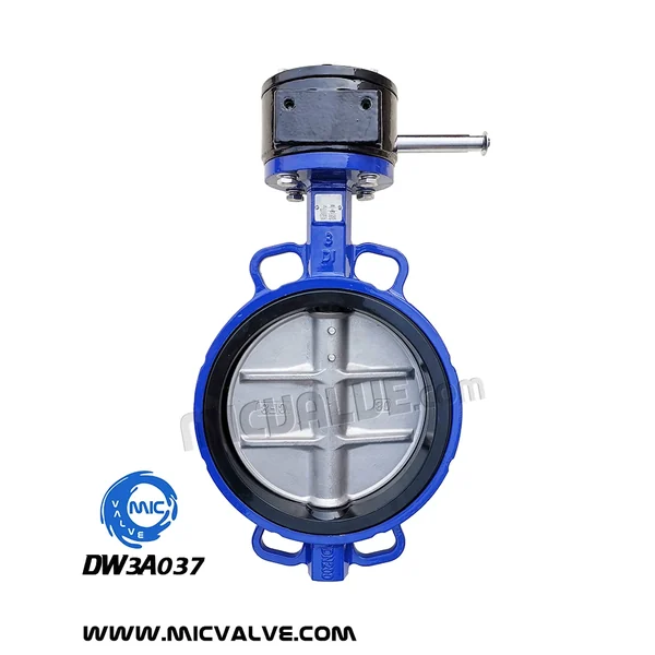 DW3A037 DN200 wafer type butterfly valve with pin-fixed disc and hand lever