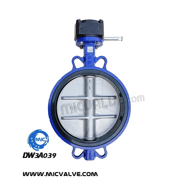 DW3A039 DN300 wafer type butterfly valve with pin-fixed disc and hand lever