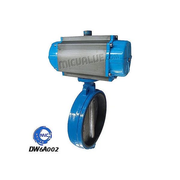 DW6A002 DN50 wafer type butterfly valve with CF8 disc and pneumatic actuator mounted on the stem