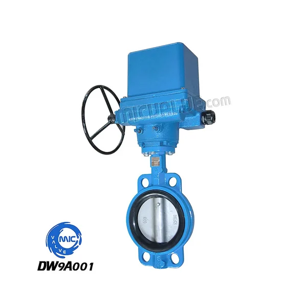 DW9A001 DN50 wafer type butterfly valve with electric actuator and hand lever