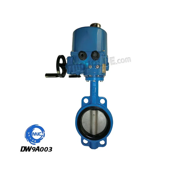 DW9A003 DN50 wafer type butterfly valve with electric actuator, hand wheel, and CF8 disc