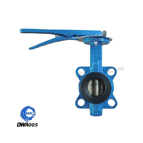 DWA005 wafer type butterfly valve with vulcanized rubber seat and hand lever