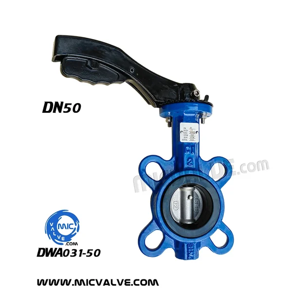 DWA031-050 DN50 wafer type butterfly valve with pin-fixed disc and hand lever