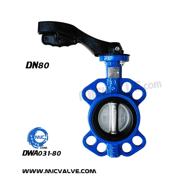 DWA031-080 DN80 wafer type butterfly valve with pin-fixed disc and hand lever
