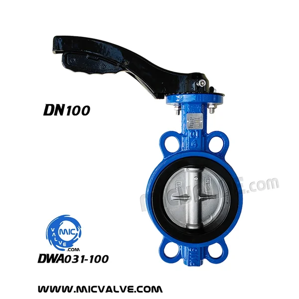 DWA031-100 DN100 wafer type butterfly valve with pin-fixed disc and hand lever