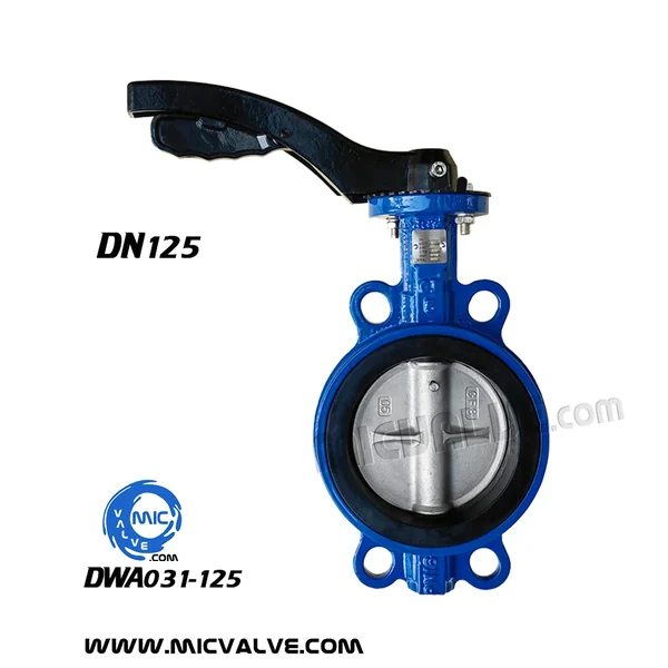 DWA031-125 DN125 wafer type butterfly valve with pin-fixed disc and hand lever