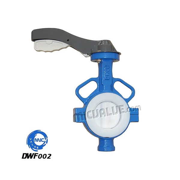 DWF002 DN10 to DN2600 wafer type butterfly valve with PTFE coated disc and aluminium hand lever