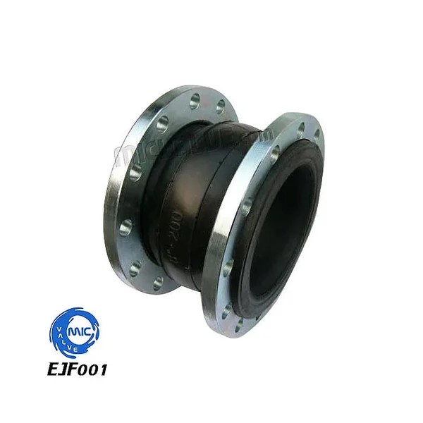 Junta de expansión de caucho de una sola esfera EJF001 con bridas de acero al carbono, que muestra el elemento de caucho y las conexiones de brida