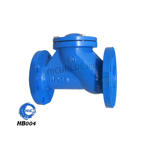 HB004 flanged end ball type check valve with flanged connections and ball disc in open position