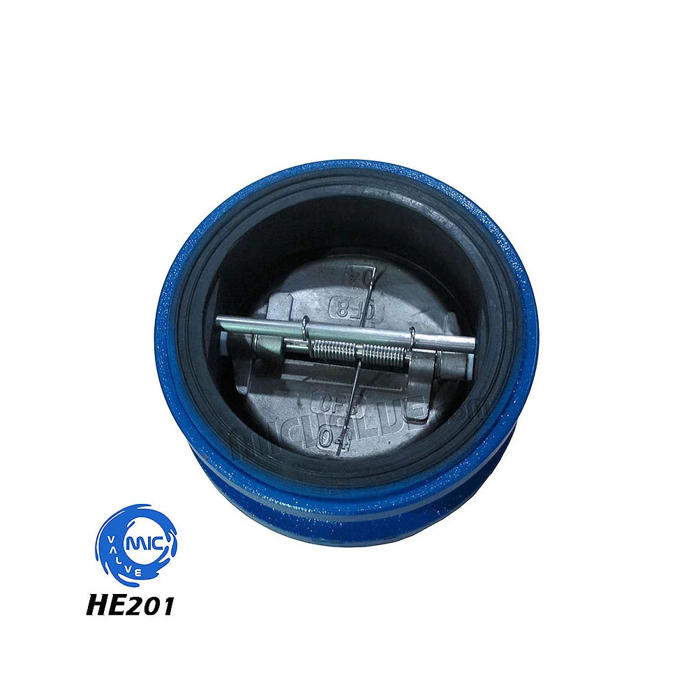 HE201 lined check valve wafer dual plate with spring return and hand lever
