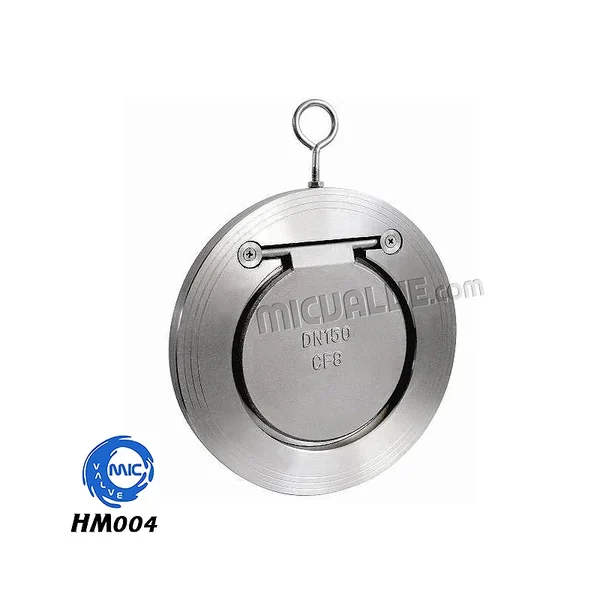 HM004 wafer type single disc check valve in stainless steel with hand lever and flange connection