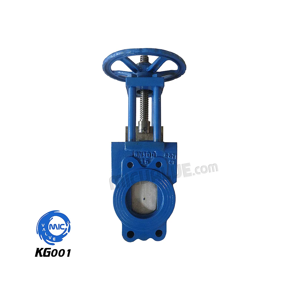 KG001 cast iron knife gate valve with rising knife-edged gate and handwheel