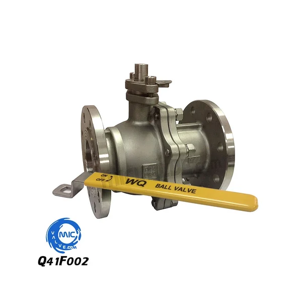 Q41F002 flanged ball valve with CF8 body, showing flanged ends and lever handle