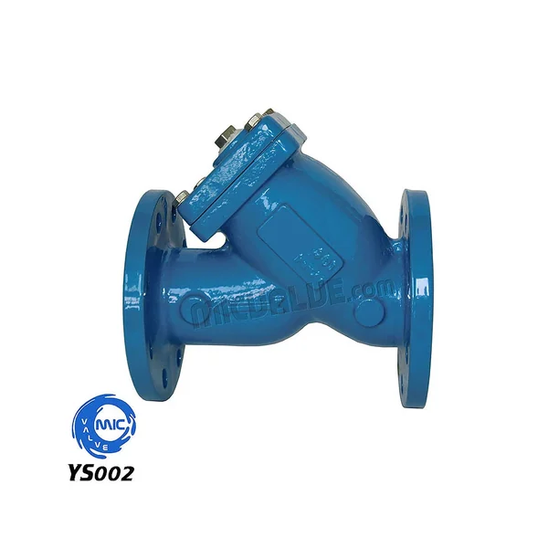 YS002 Filtro tipo Y con cuerpo DI y bridas DIN PN16, mostrando canasta removible y conexiones bridadas