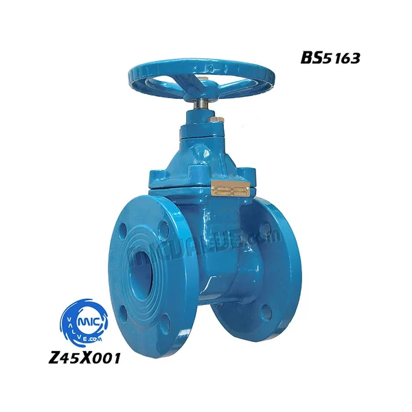 Z45X001 NRS resilient seated gate valve with flanged ends and handwheel, shown in a side view with visible rubber seat and body flanges