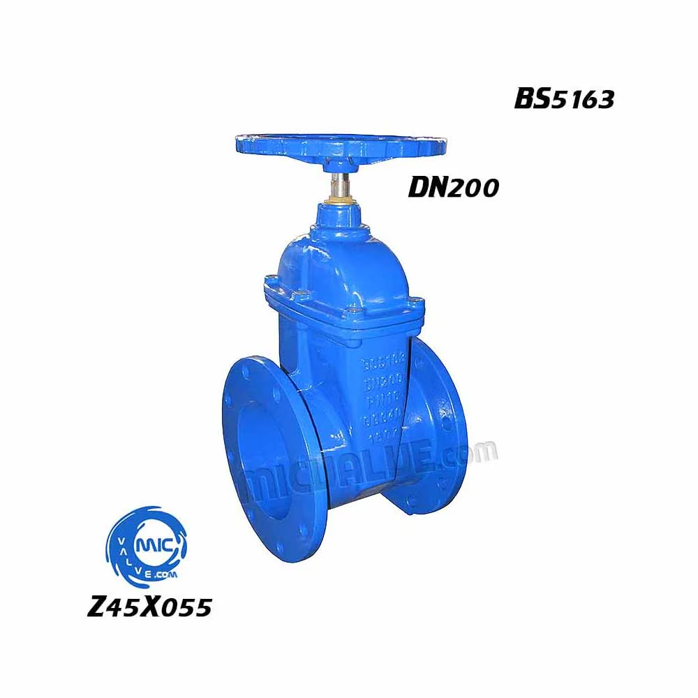 Z45X055 non-rising stem resilient seated gate valve with handwheel and flanged ends, shown in profile