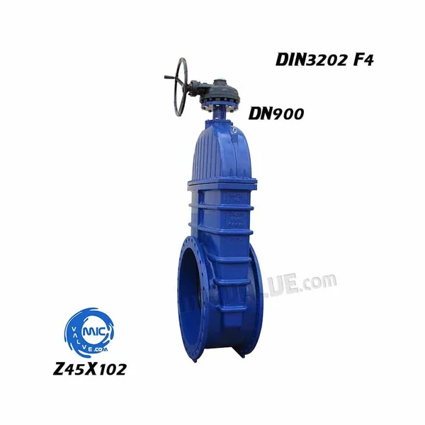 Z45X102 DN900 non-rising stem resilient seated gate valve with DIN3202 flanges and handwheel