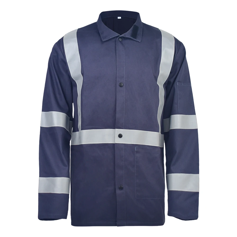 MS-329 navy FR welding jacket with reflective tape