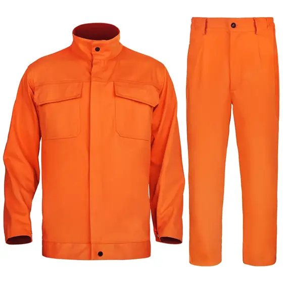 MS-313O Arbeitsanzug aus orangefarbener FR-Baumwolle mit Lederärmeln