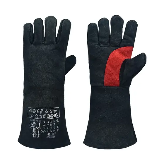 Luvas de soldagem de couro bovino dividido preto e vermelho MS-780