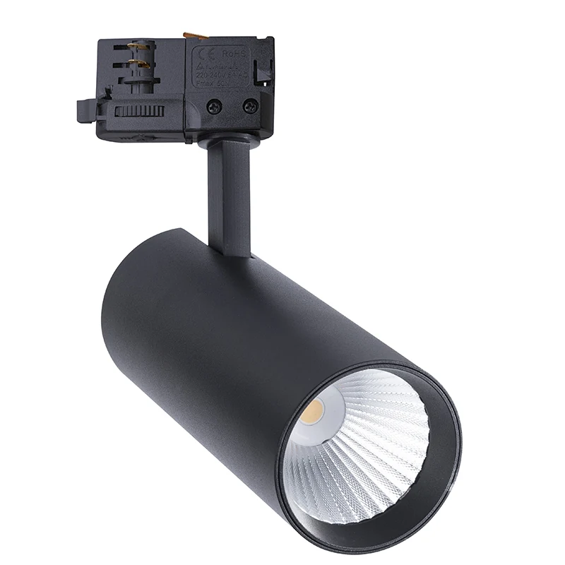 رأس ضوء مسار LED بسلكين 30 وات في هيكل من الألومنيوم المبثوق باللون الأسود