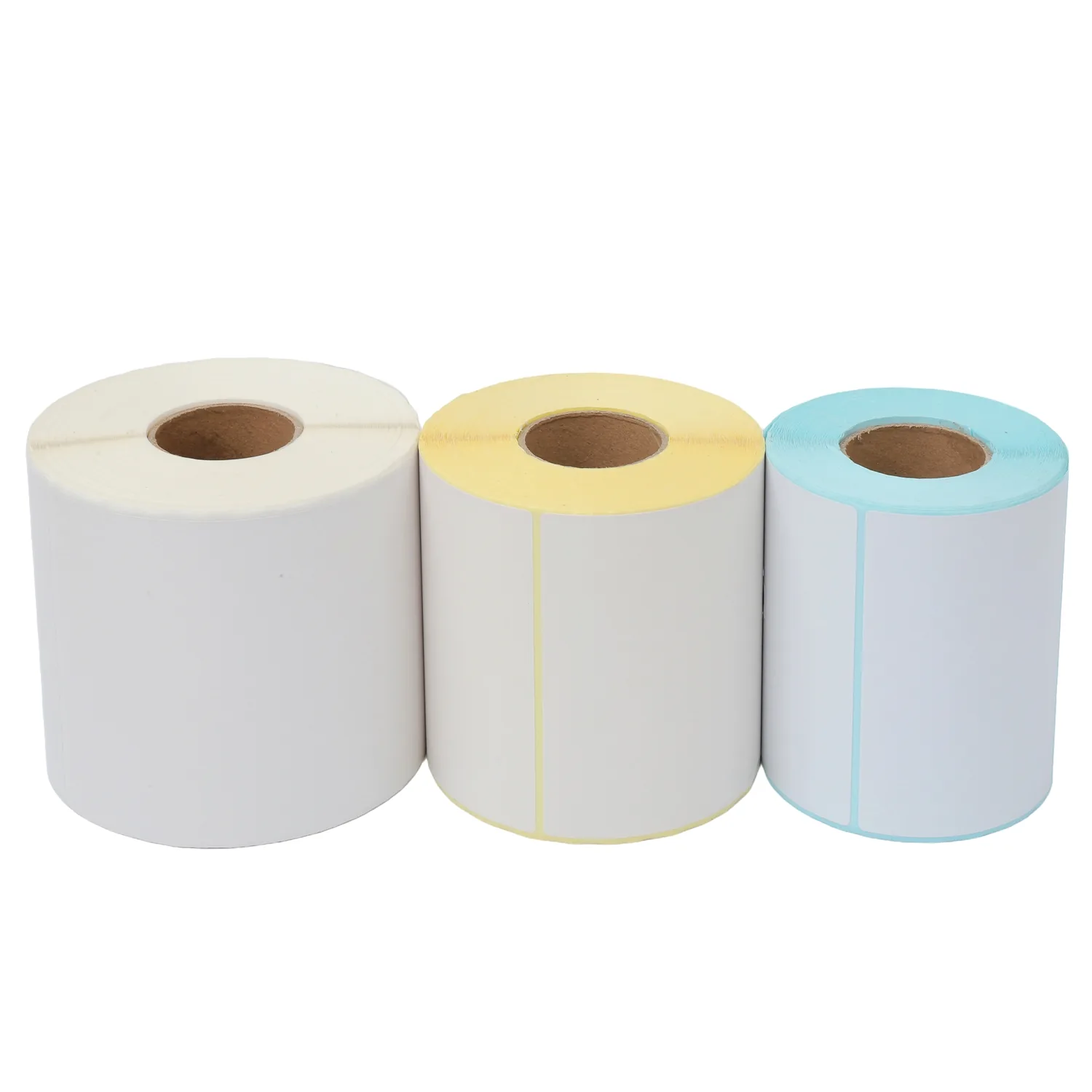 Direct thermal and thermal transfer label rolls side by side