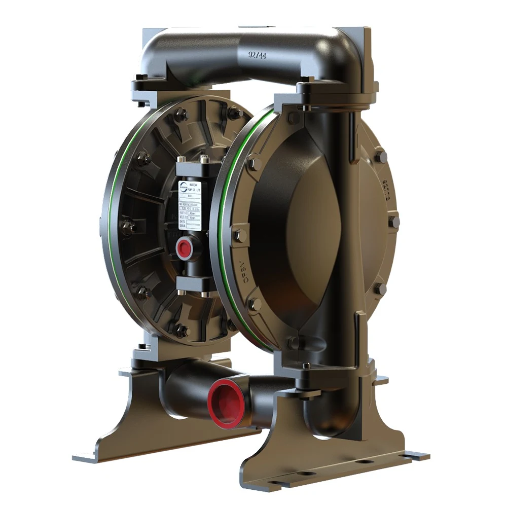 Diaphragm pump with two circular chambers and top discharge pipe