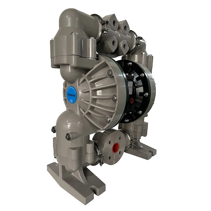Grey industrial air-operated double diaphragm pump on a white background