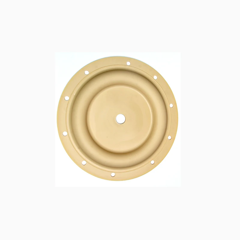 Circular beige metal component with a ring of mounting holes around the perimeter and a central hole.