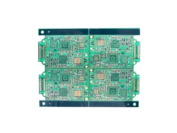 Eight layer rigid PCB panel built two up with electroplated gold finish