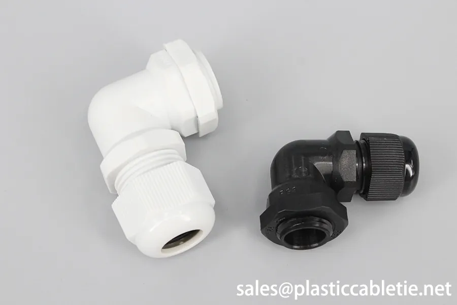 New Material black and grey white IP68 waterproof Nylon Right Angle Elbow Cable Glands with CE certificate
