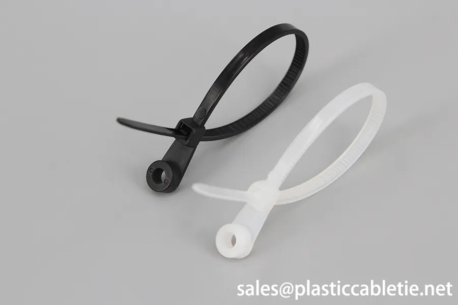 White and black color mountable head self-locking cable ties with hole for screw install zip ties
