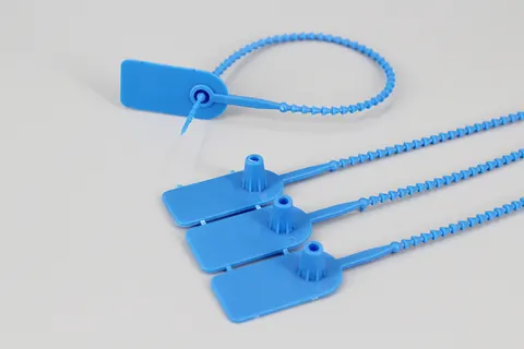Precinto de seguridad de lengüeta DEMOELE de 215 mm en material PP con logotipo y numeración impresa