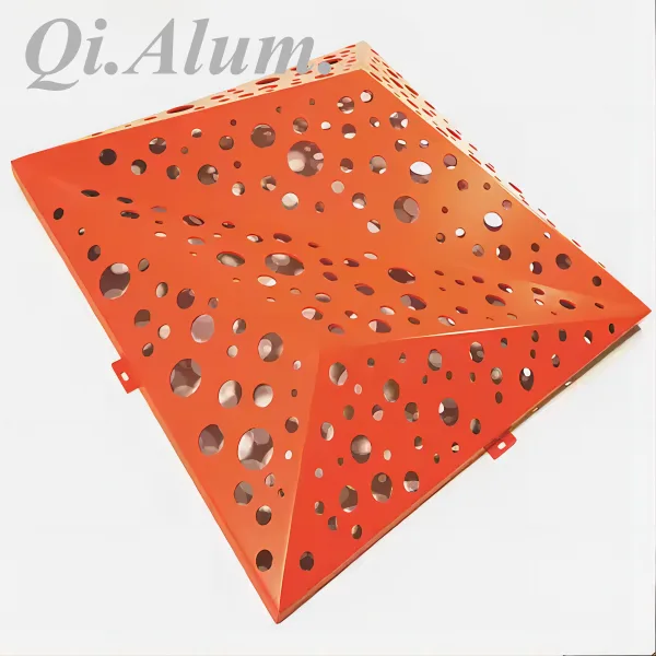 How are 3D aluminium panels aligned across a multi-storey facade?