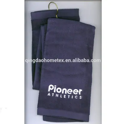 Golfhandtuch aus marineblauem Velours mit Stickerei und Karabiner, 100% Baumwolle