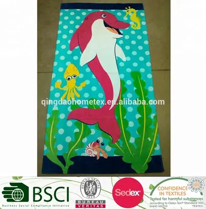 Cotton High Quality Animal Design Juvenile -Dolphin Printed Beach towel